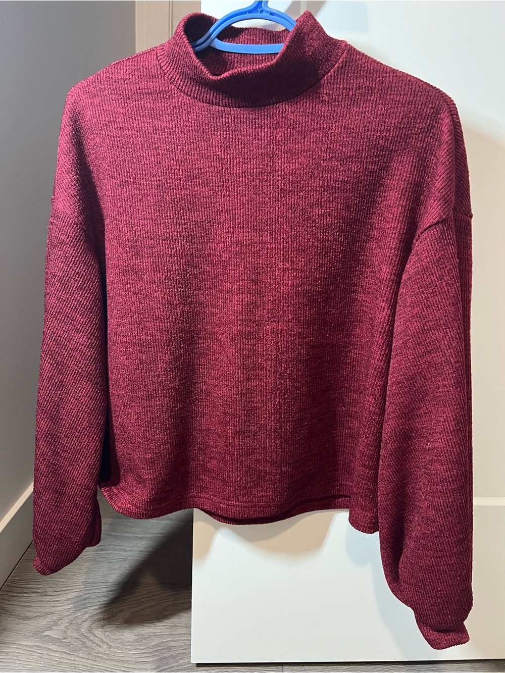 SHEIN Burgundy Ribbed Mock Neck Long Sleeve Sweater Top